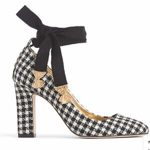 J Crew Ankle-Wrap Black White Houndstooth Pumps Size 9